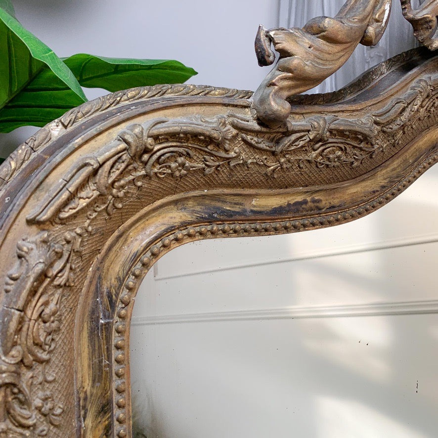 19th Century French Crested Gold Gesso Mirror