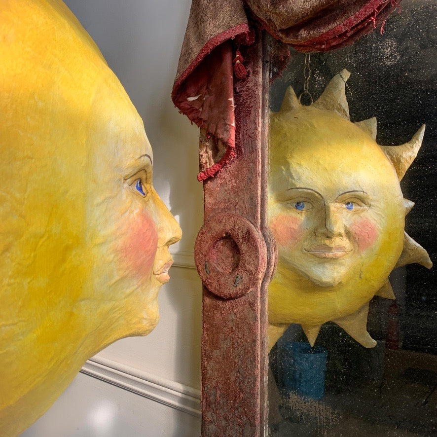 Large Folk Art Papier Mache Sun with Face
