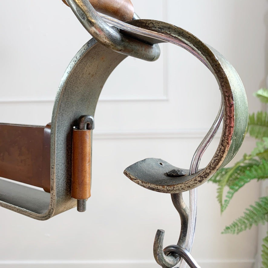 Jean-Pierre Ryckaert Tan Leather Strap and Steel Ceiling Pendant Light