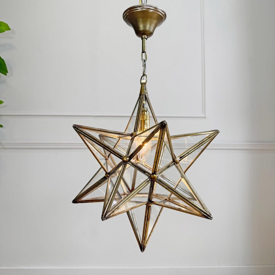 1920's Moravian Glass Star Pendant Ceiling Light