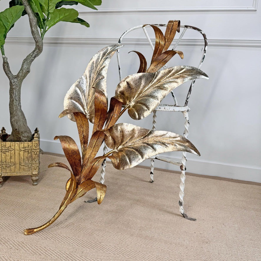 Vintage Silver and Gilt Leaf Wall Light 1970s Italian