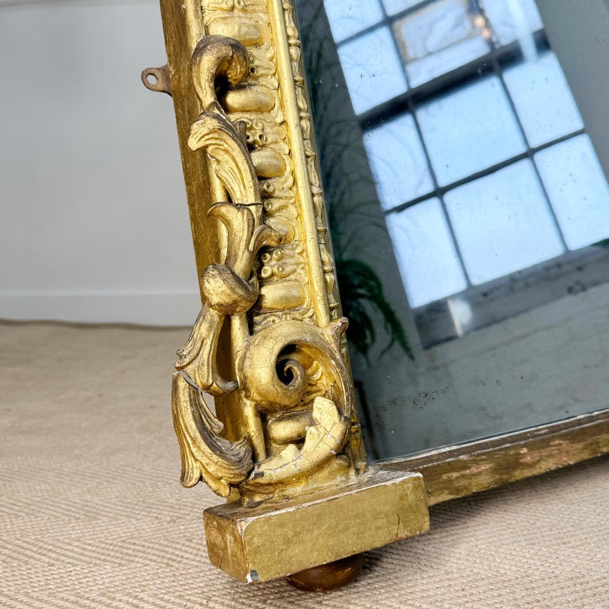 Antique Renaissance Revival Giltwood Overmantle Mirror 19th Century