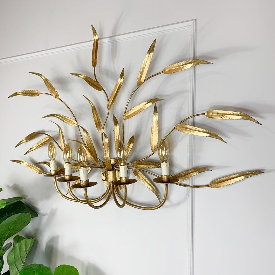 Extraordinary Huge Ferro Art Gold Leaf Wall Light