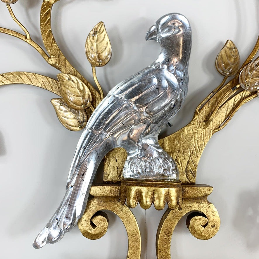 Stunning Large Banci Firenze Gilt Iron and Crystal Parrot Wall Light