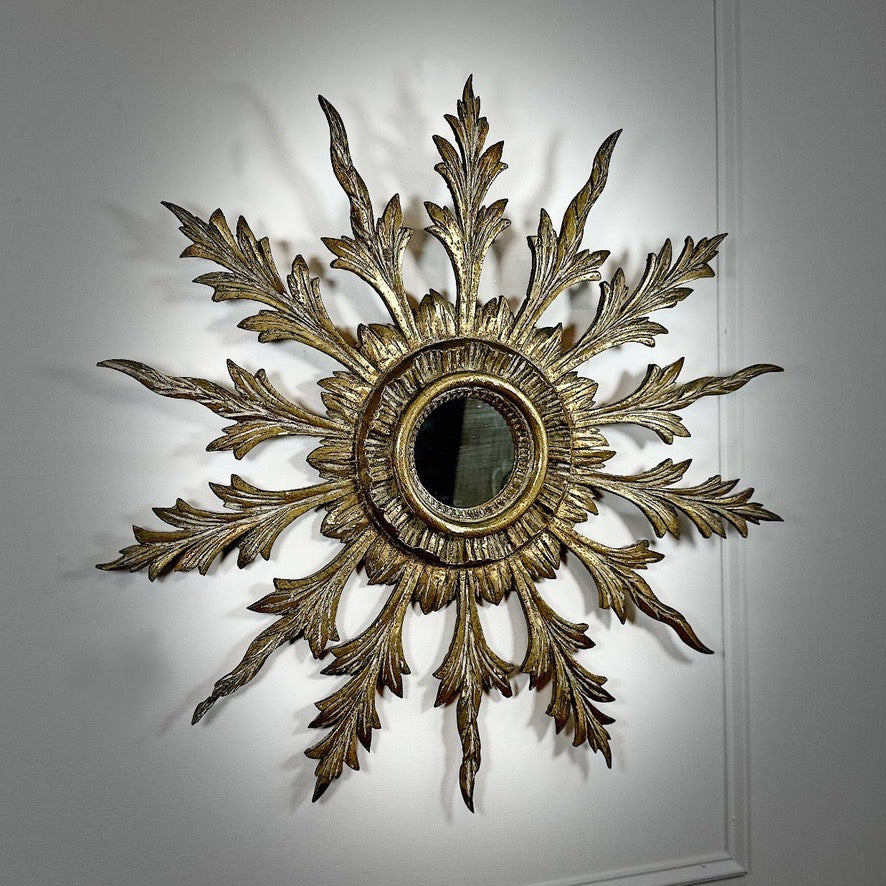 Antique Sunburst Mirror Giltwood 1920's