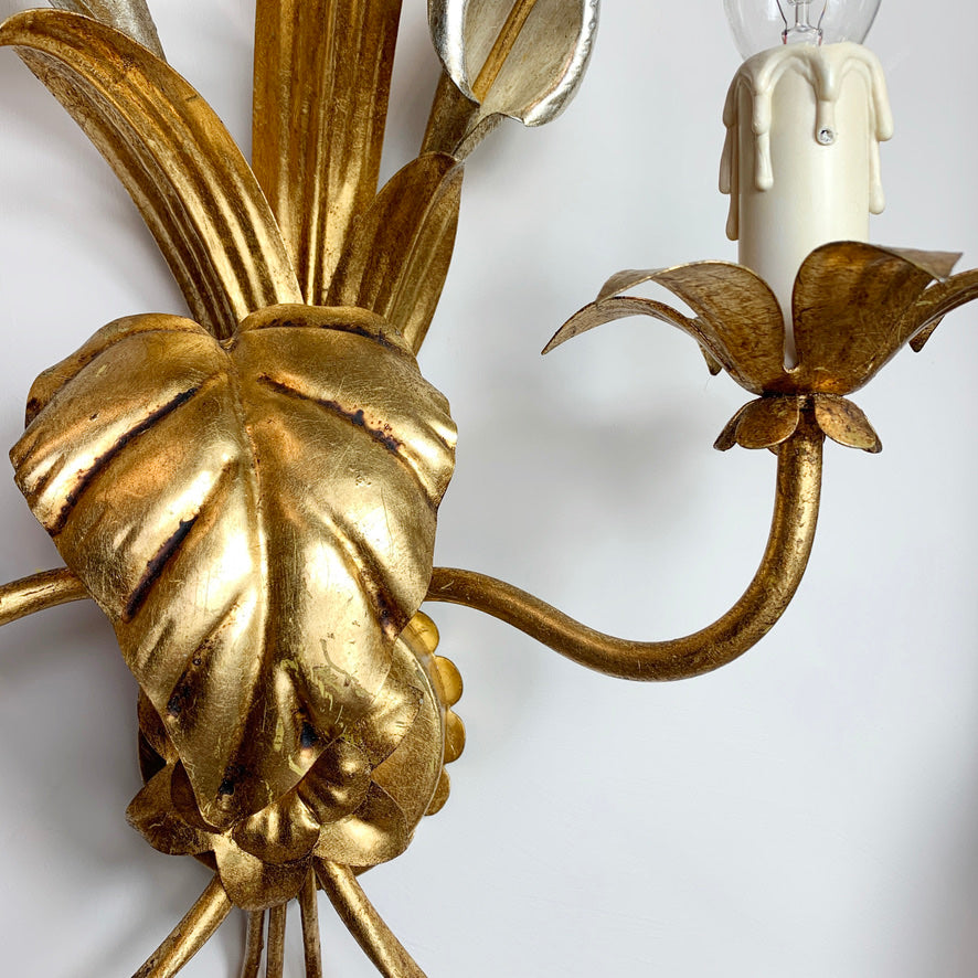 Pair of Hans Kogl Gold & Silver Calla Lily Wall Sconce, C 1970'S