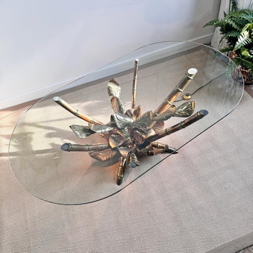Maison Jansen Faux Bamboo Illuminated Gold Table 1970's