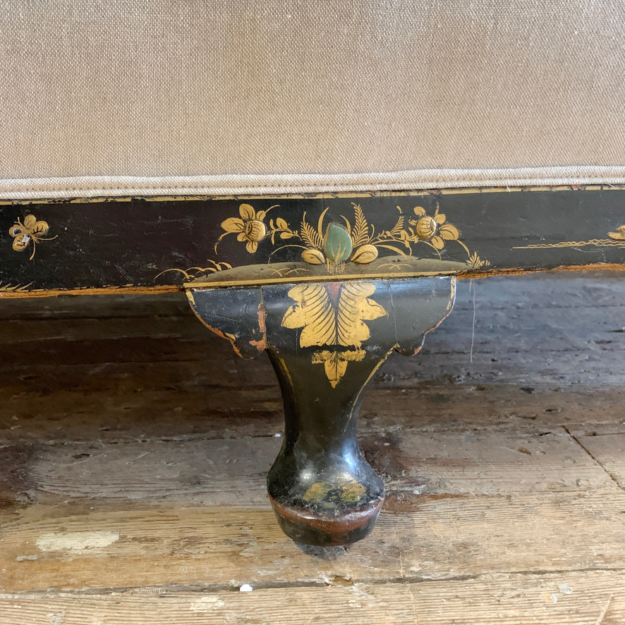 Edwardian Black Chinoiserie Bergere Cane Settee circa 1900