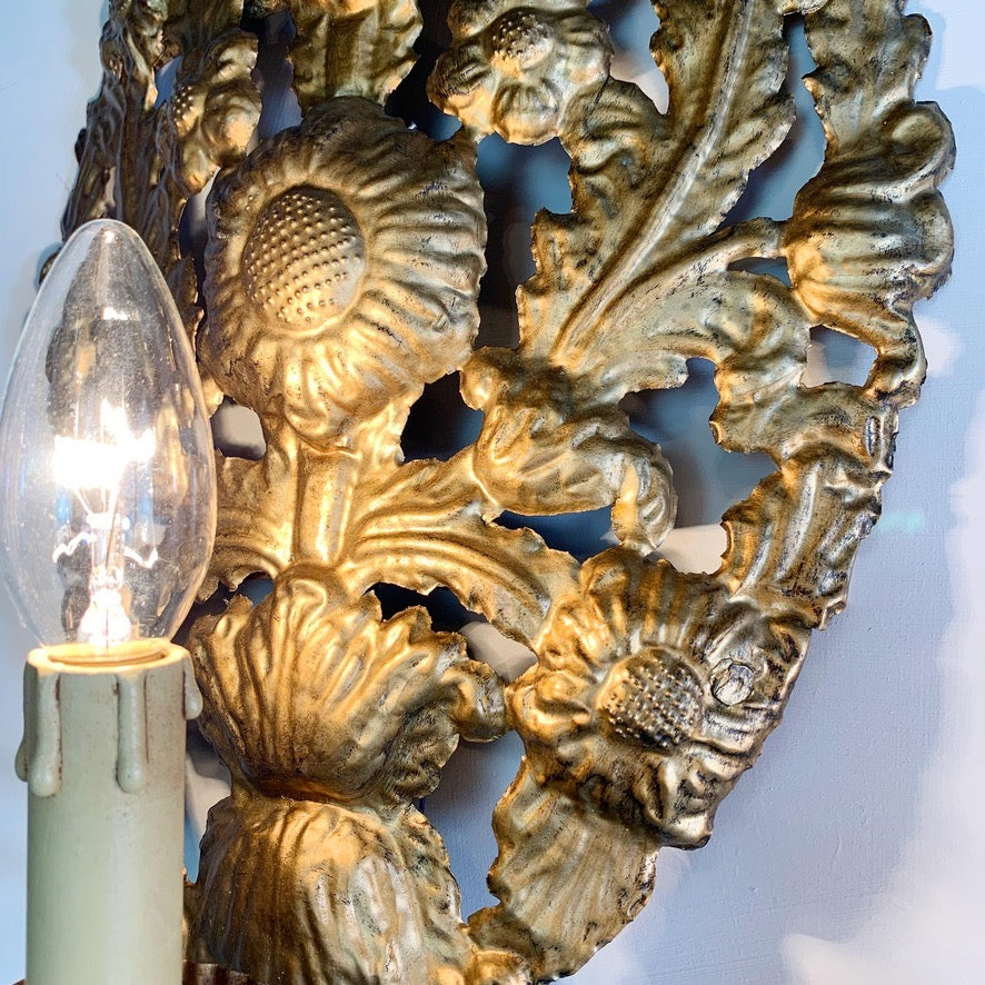 Set of 3 Gold Repousse Baroque Wall Sconces