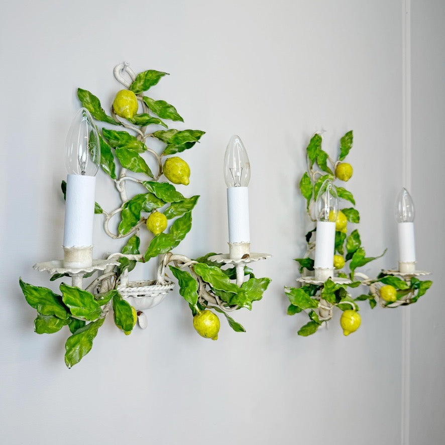Pair of Amalfi Tole Lemon Wall Lights Italy 1950's