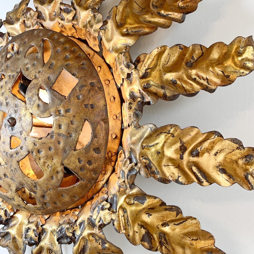 Gold Spanish Sunburst Light Light with Perforate Decorative Plate