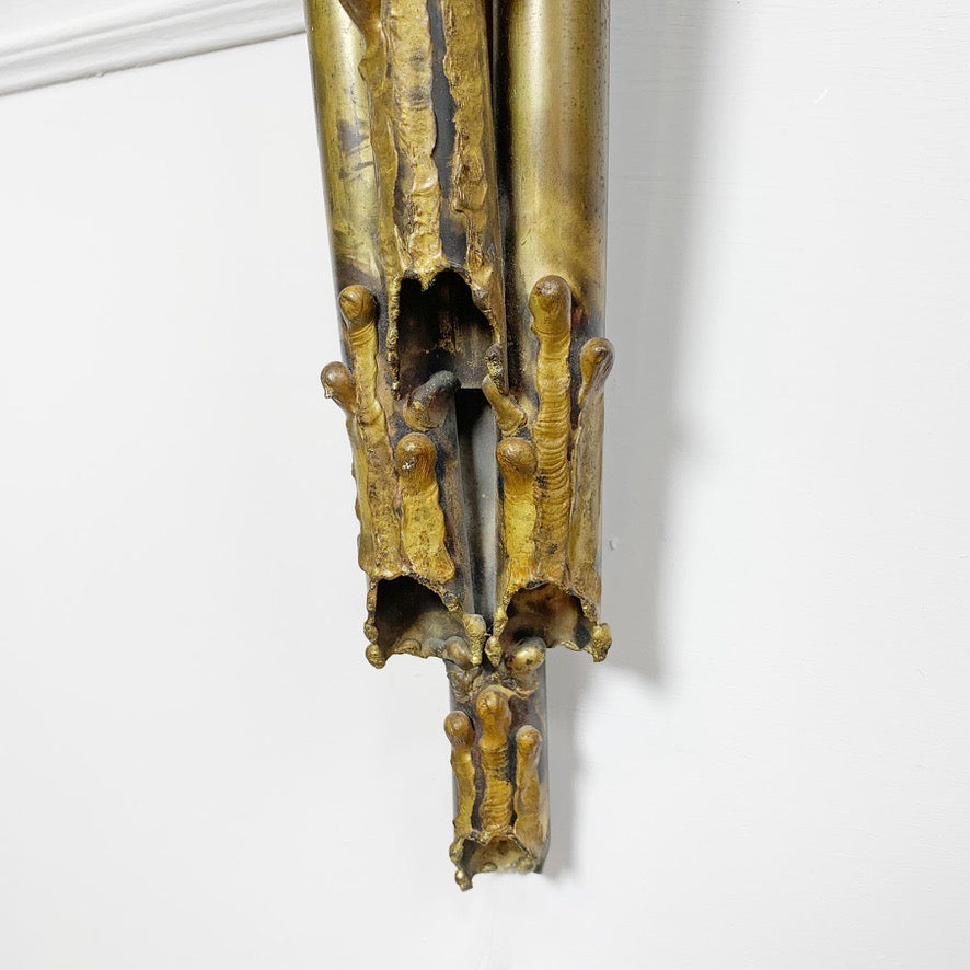 Brutalist Gold Lotus Torchiere Wall Light by Tom Greene for Feldman 1970's