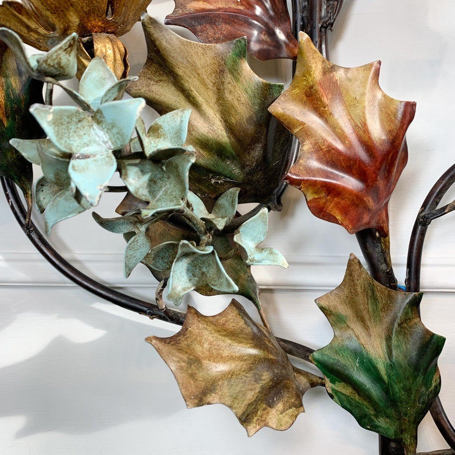 Exceptional Italian Hand Painted Holly Leaf Wall Sconce of Huge Scale