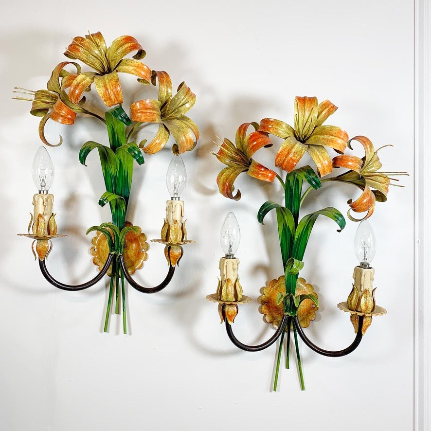 Italian Lily Tole Wall Lights 1970's