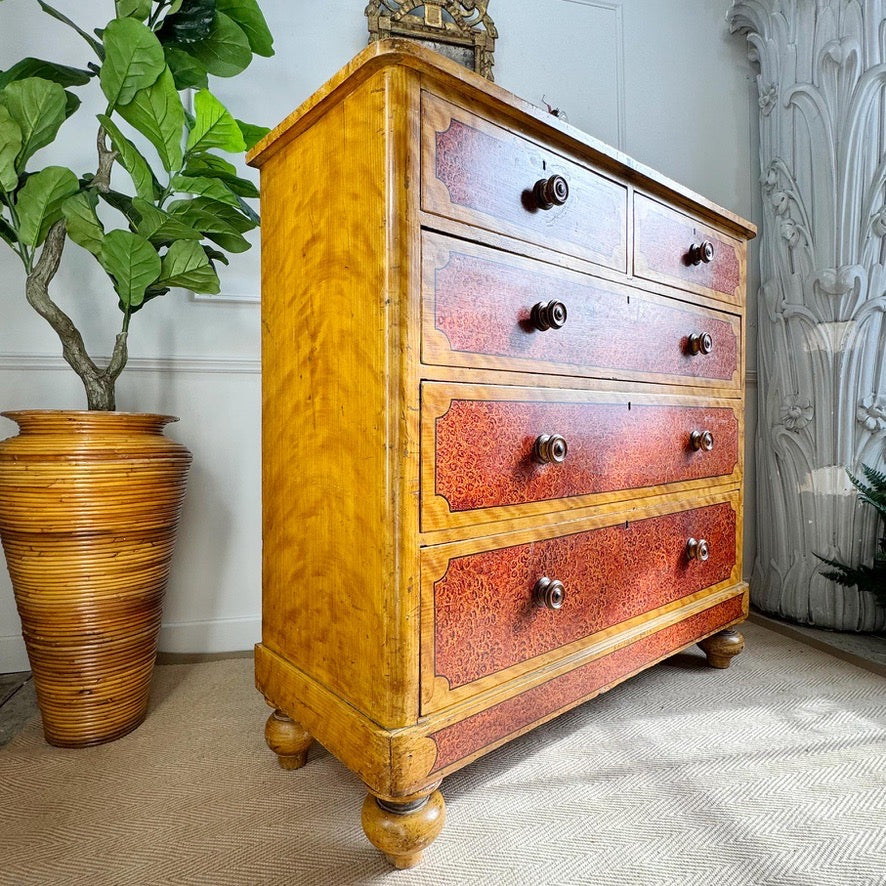 Biedermeier Scumble and Faux Burlwood Painted Chest of Drawers