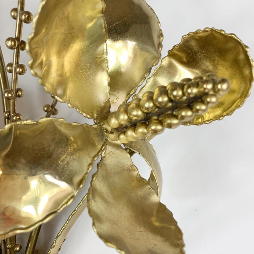 Brutalist French Gold Flower Bouquet Wall Light