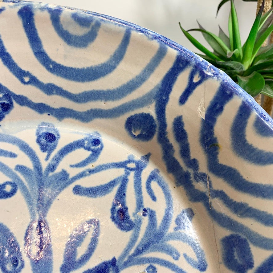 Large 18th Century Blue and White Spanish Lebrillo Bowl