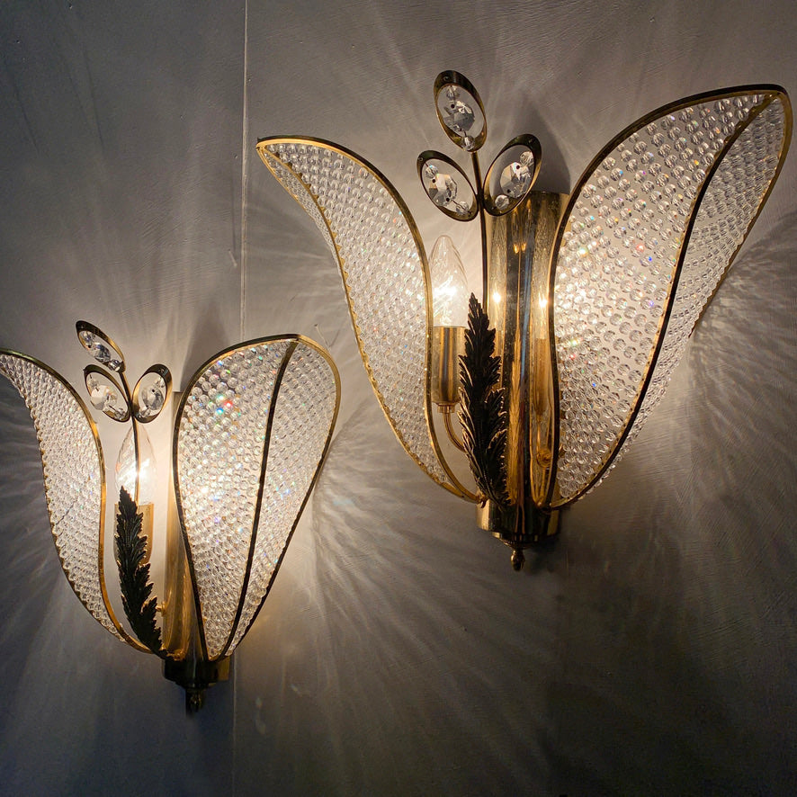 Palwa Gold Crystal Tulip Wall Lights 1970's