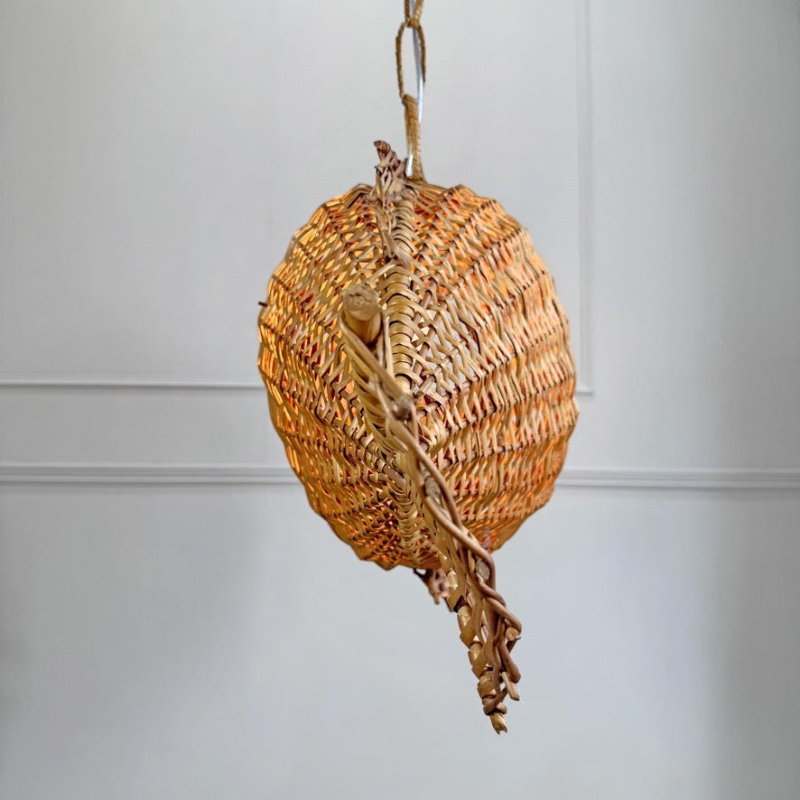 1950s Large Wicker Fish Pendant Light