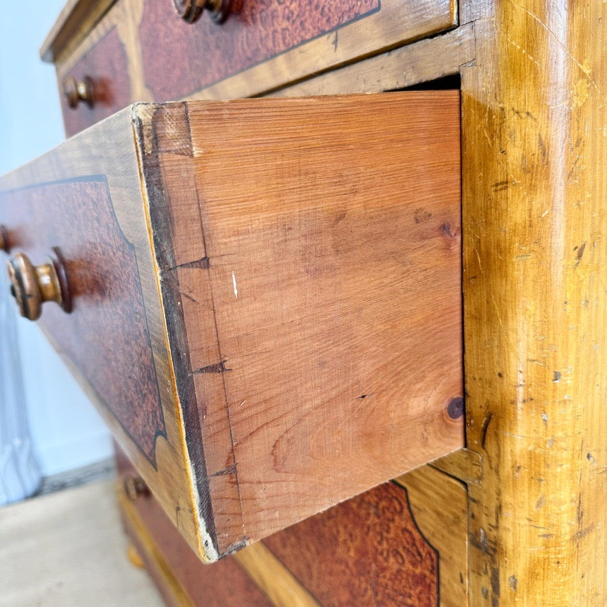 Biedermeier Scumble and Faux Burlwood Painted Chest of Drawers
