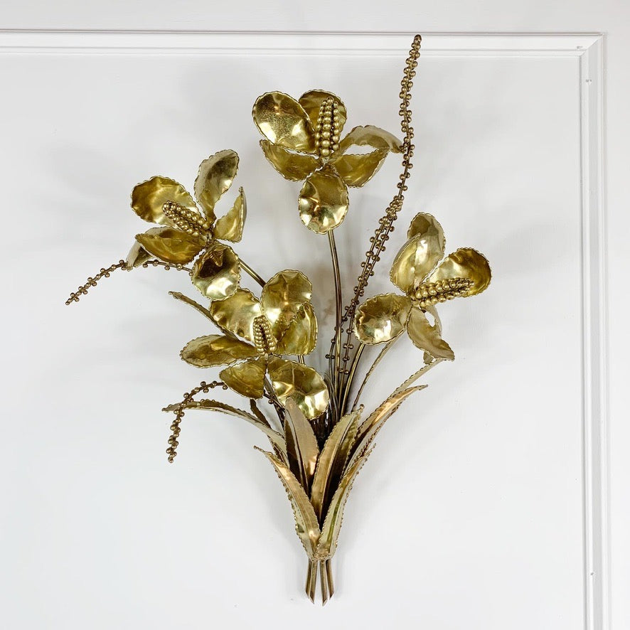 Brutalist French Gold Flower Bouquet Wall Light