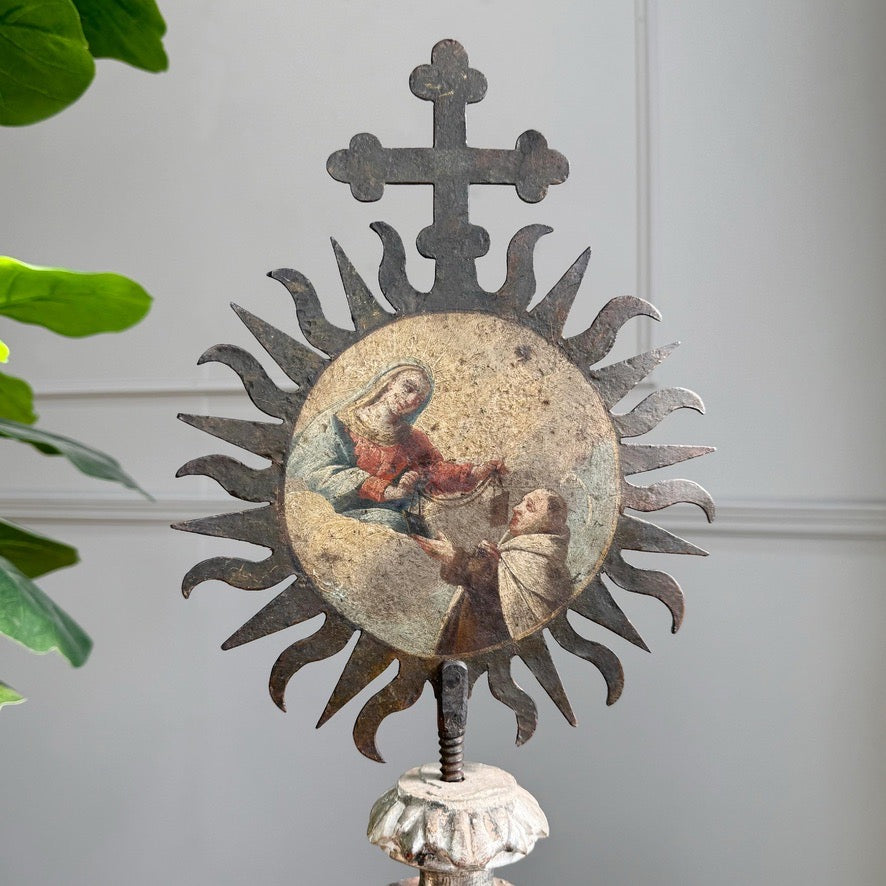 Painted Sunburst Mounted on a Baroque Silver Gilt Altar Vase 18th Century