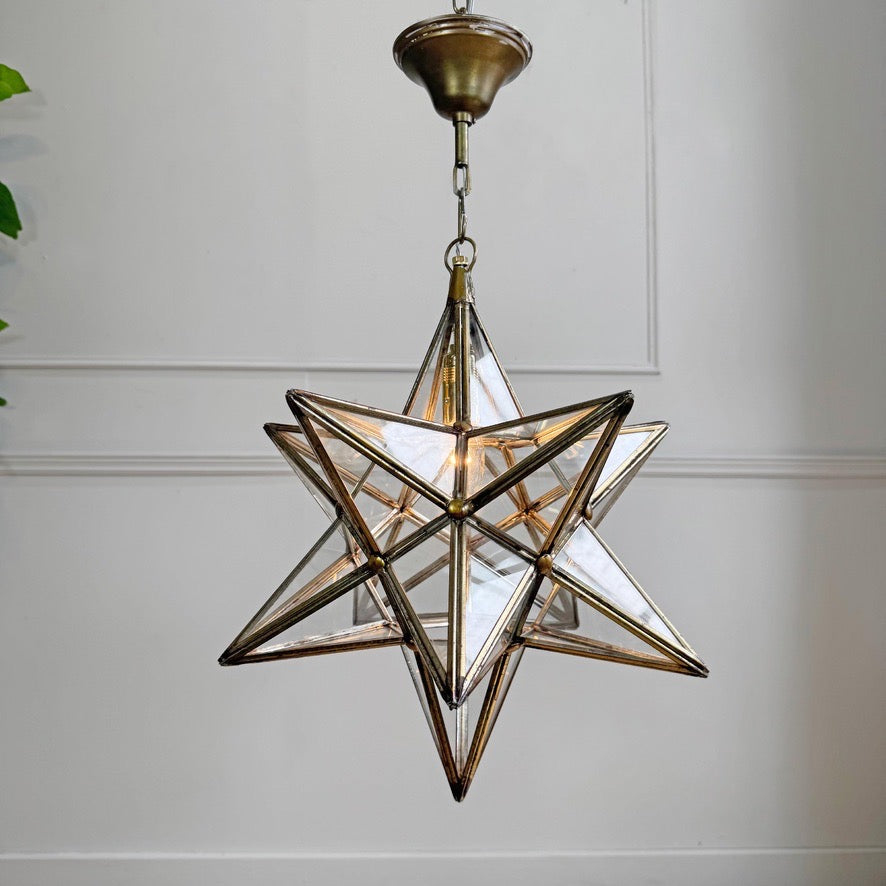 1920's Moravian Glass Star Pendant Ceiling Light