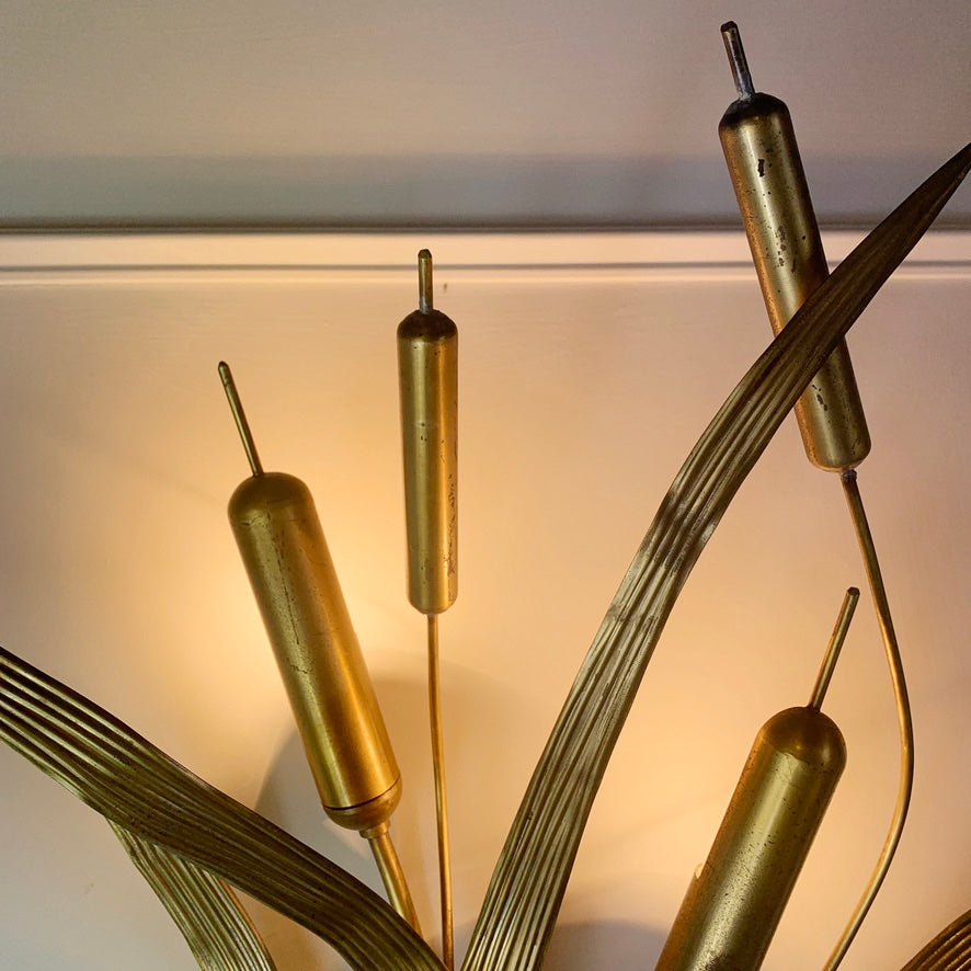 1970's Italian Gold Bulrush Wall Light