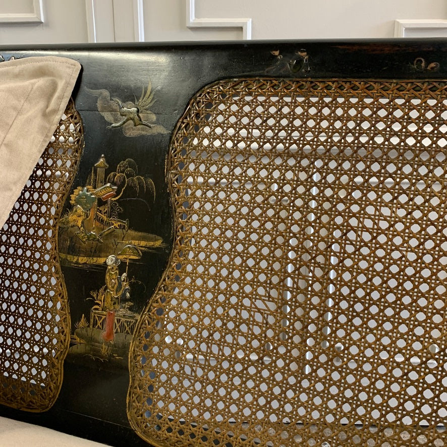 Edwardian Black Chinoiserie Bergere Cane Settee circa 1900