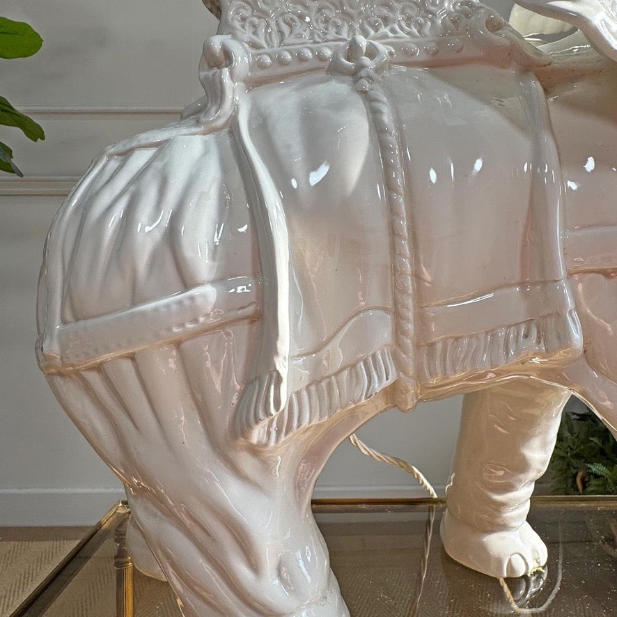 Mid Century Malicorne Ceramic Elephant Table Lamp