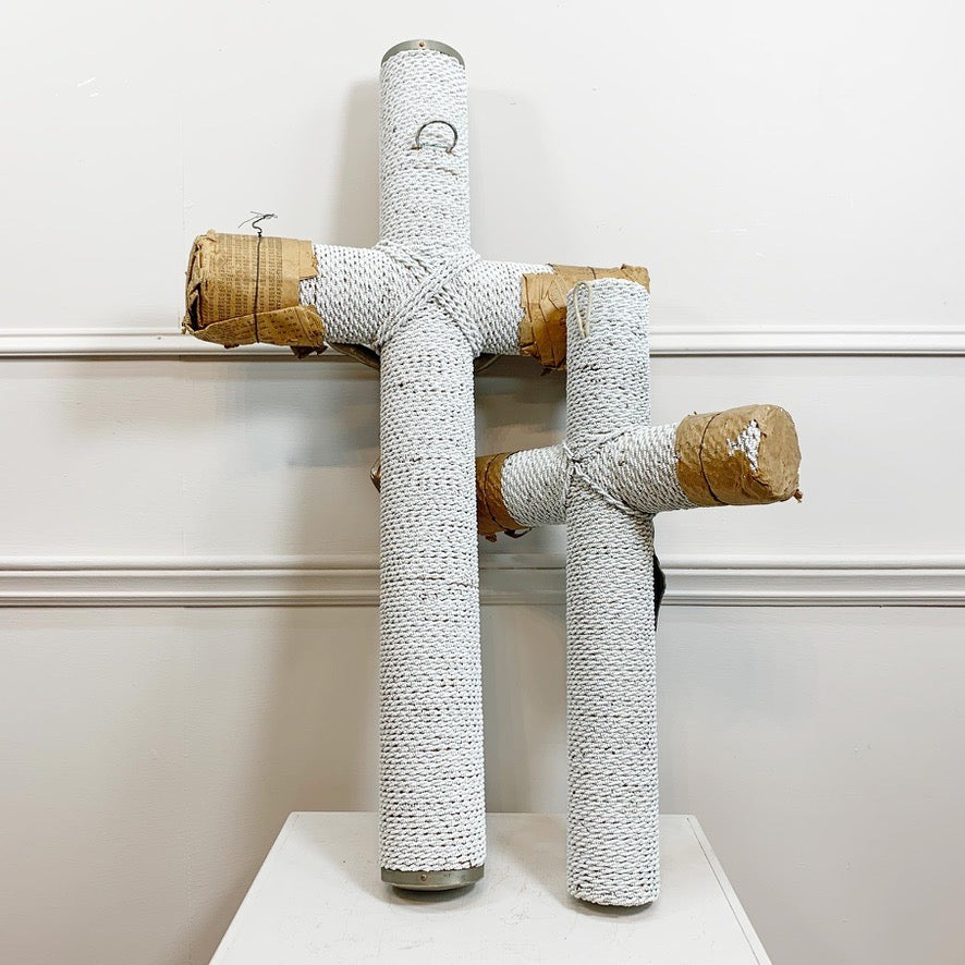 1930's French White Glass Bead and Zinc Memorial Crucifixes