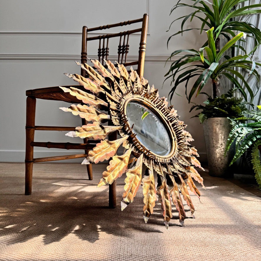 Gilt Spanish Sunburst Mirror with Light 1930's