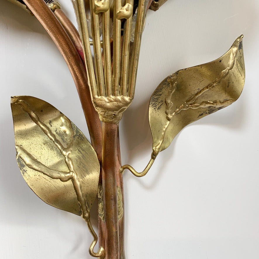 Henri Fernandez Signed Agate and Brass Wall Lights