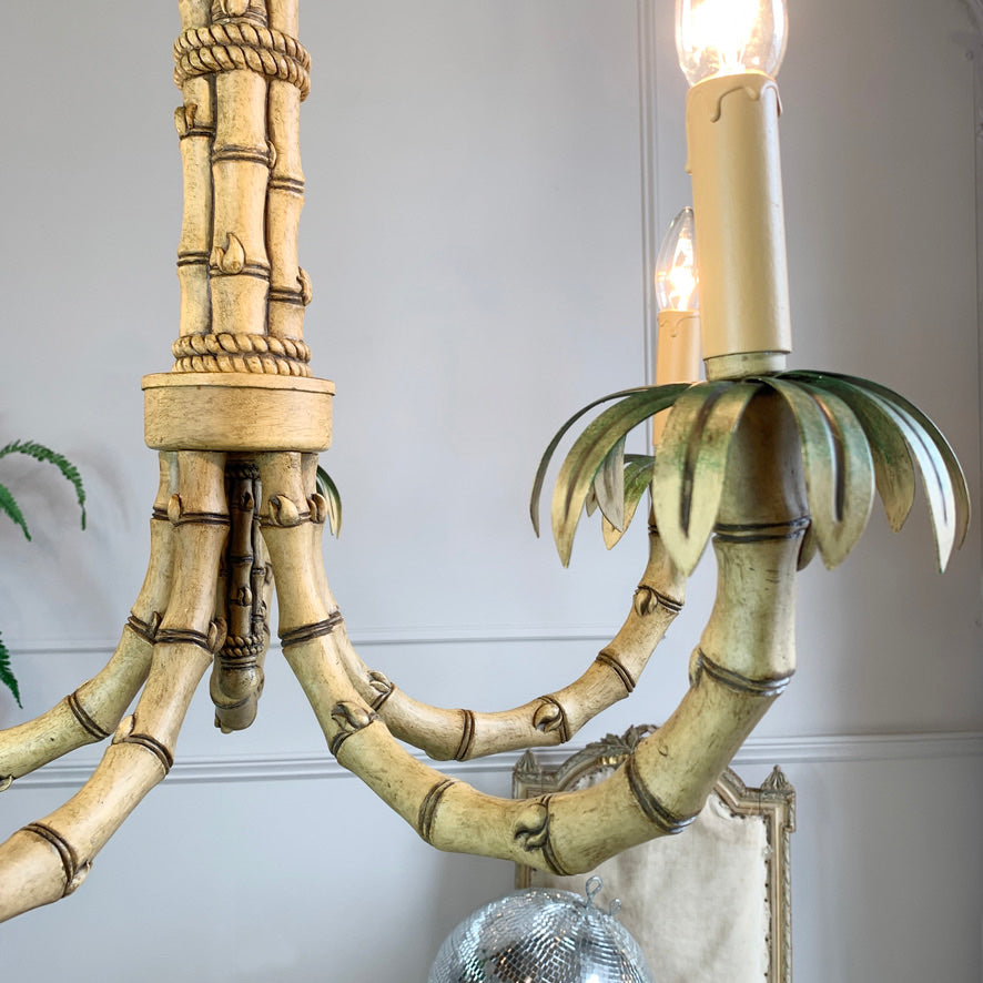 1980's Green Faux Bamboo Chandelier