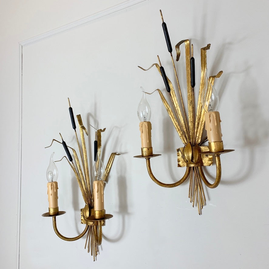 Ferro Art Gold Bulrush Wall Lights 1970's