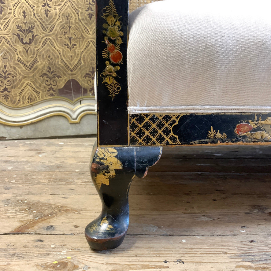 Edwardian Black Chinoiserie Bergere Cane Settee circa 1900