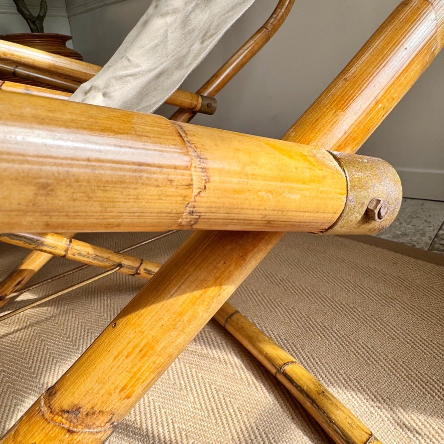 Pair of Vintage Folding Bamboo Deck Chairs 1960's Italian