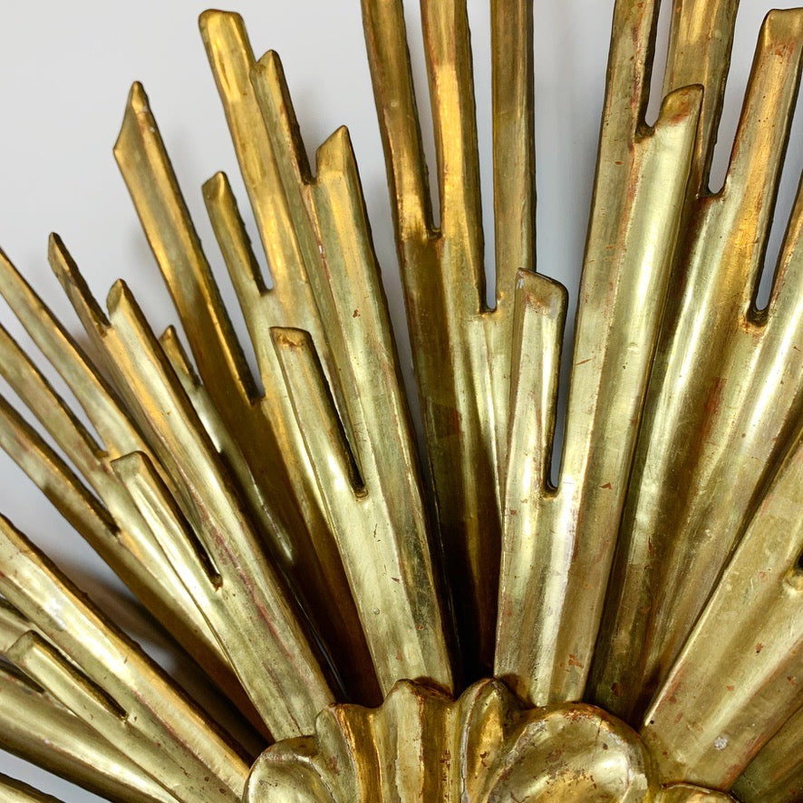 Large Water Gilded Gold Wooden Chapel Sunburst Flush Light