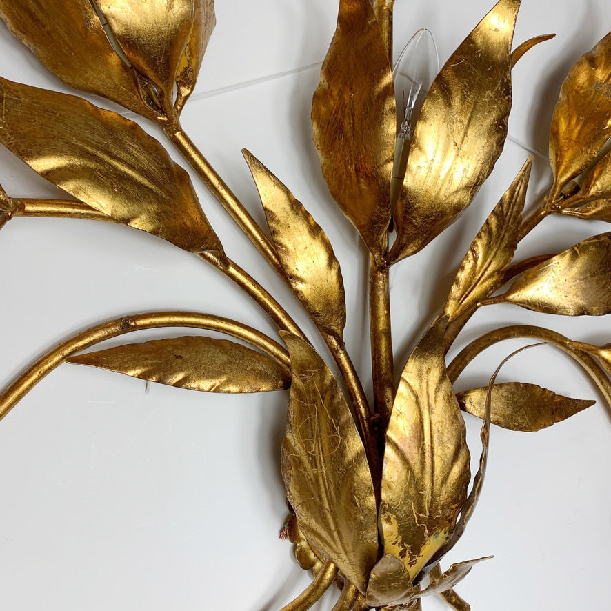 Monumental Gold Hans Kogl Leaf Wall Sconce, 1970's