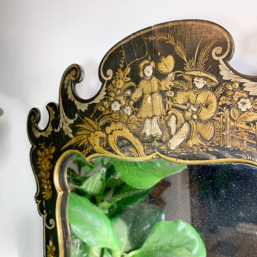 Napoleon III Black Chinoiserie Mirror from the estate of Jules Verne