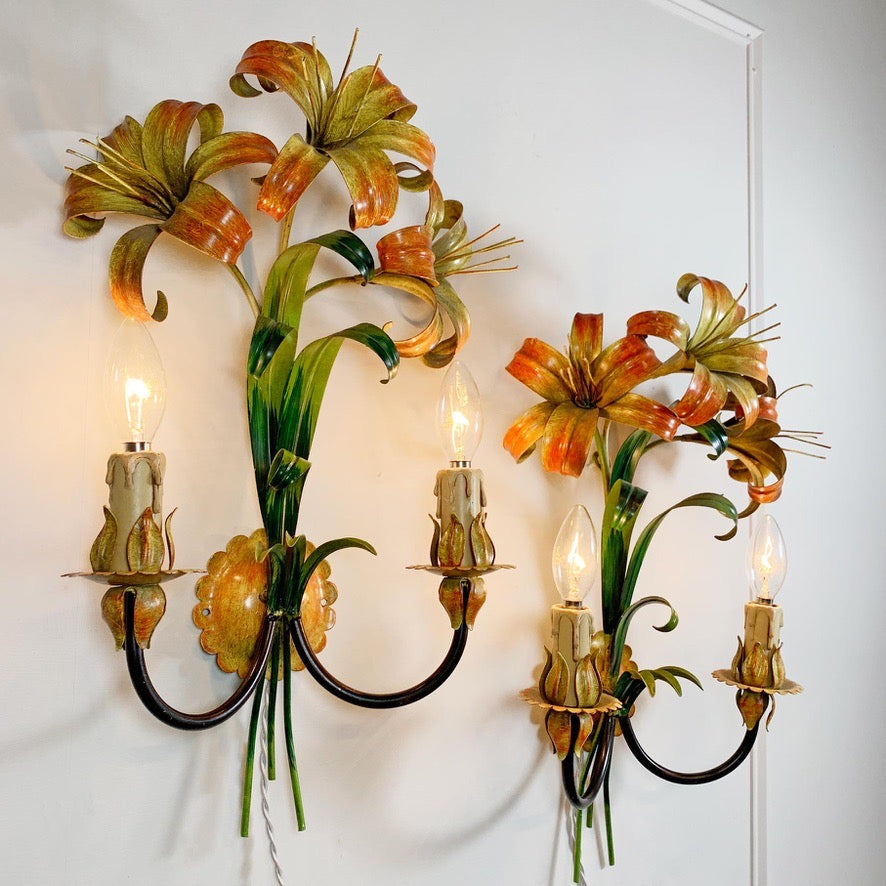 Italian Lily Tole Wall Lights 1970's