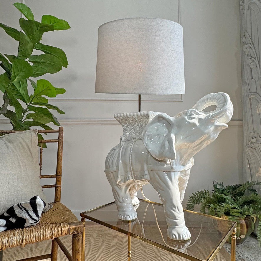 Mid Century Malicorne Ceramic Elephant Table Lamp