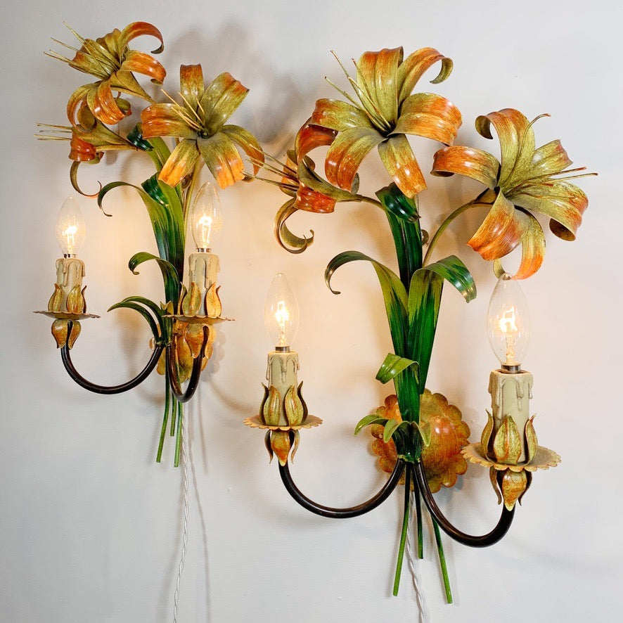Italian Lily Tole Wall Lights 1970's