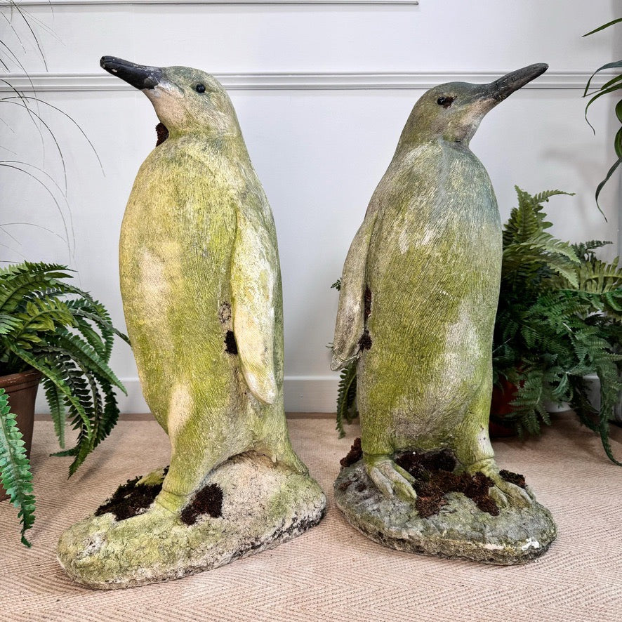 Vintage Life Size Stone Penguin Garden Statues 1970's