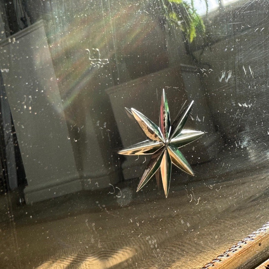 19th Century Tramp Art Mirror with Etched Cut Stars