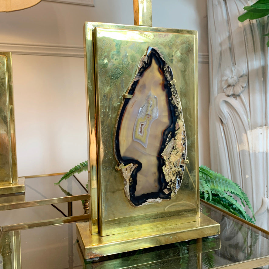 Superb Pair of Willy Daro Agate and Brass Table Lamps