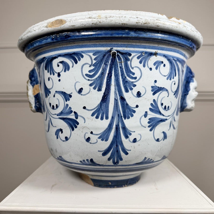 18th Century Blue and White French Cachepot probably Nevers