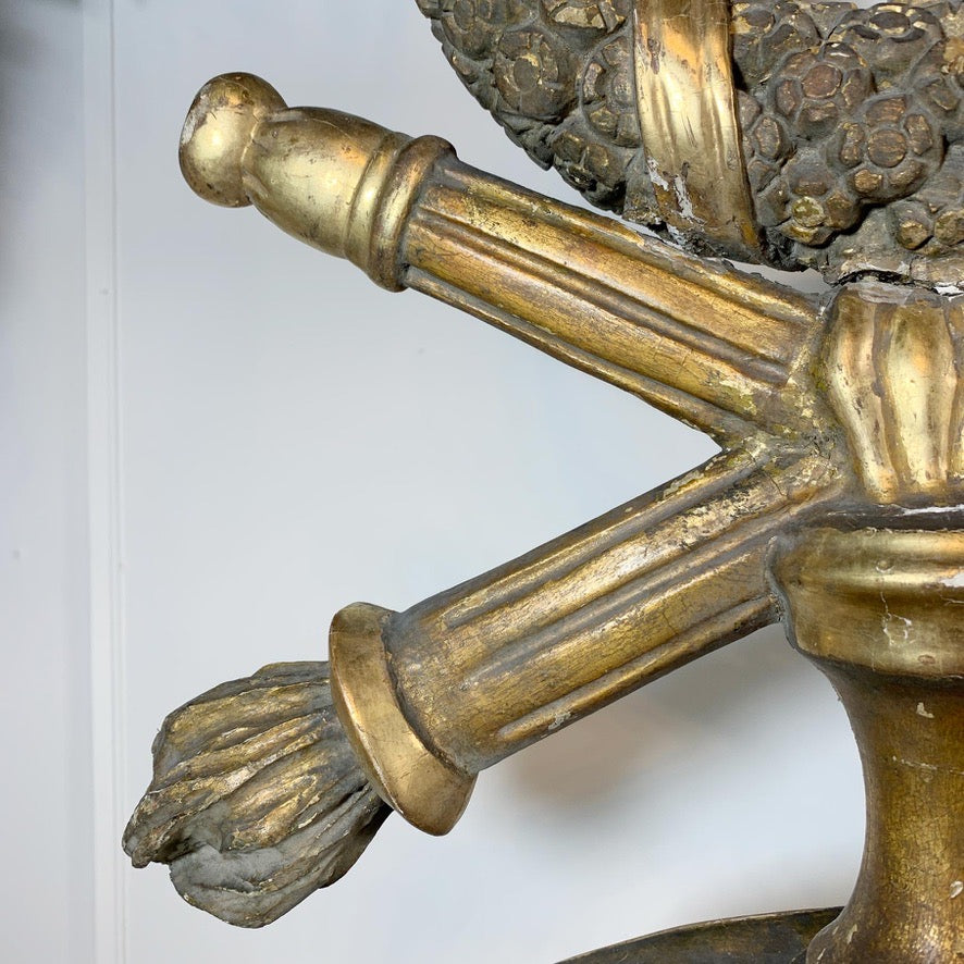 Large 18th Century Gold Religious Processional Cross on Later Base