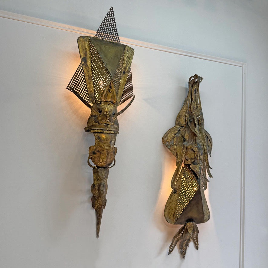 Francois Melin Brutalist Wall Light Sculptures
