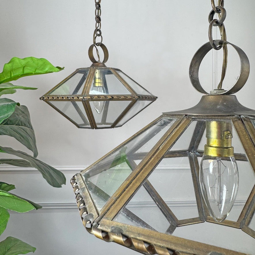 Pair of French Brass and Glass Art Deco Pendant Lights